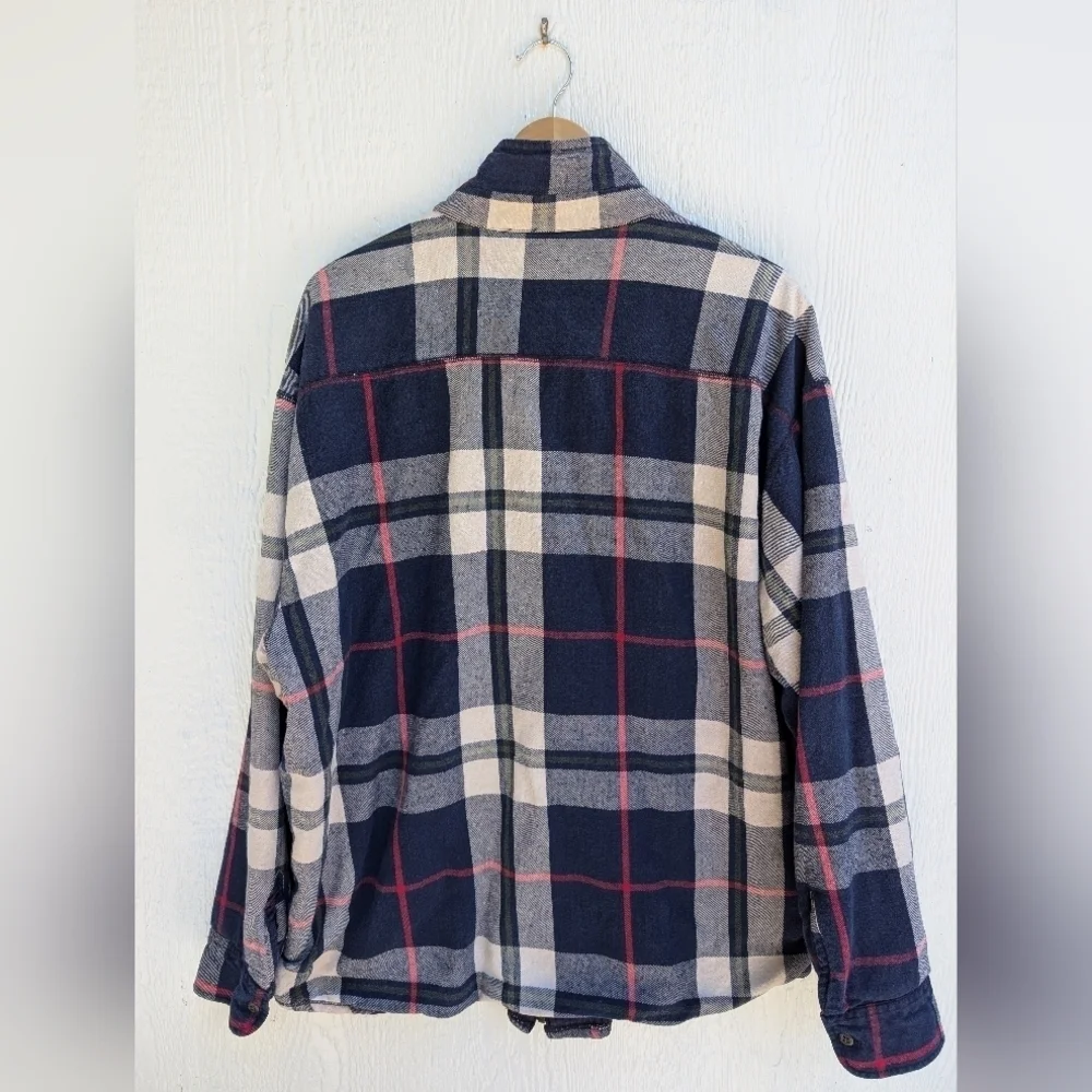 J Crew Blue Flannel Plaid Zip Front Chore Jacket Men's Size XL